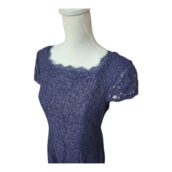 Adrianna Papell Cap Sleeve Full Lace Flared Cocktail Dress Navy Blue, Size 10 - Picture 6 of 11